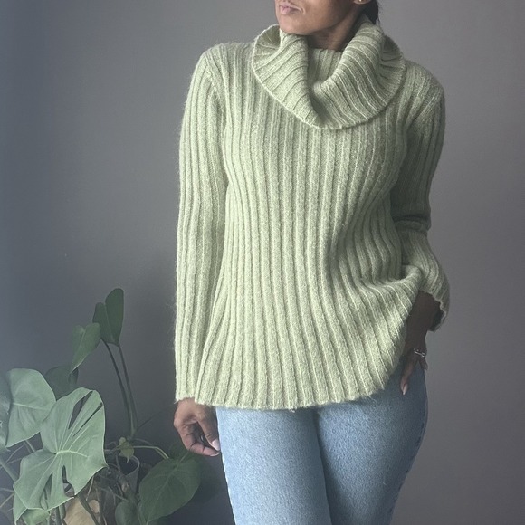 Vintage Sweaters - Vintage Jones NY Sport Turtleneck‎ Sweater Womens M Green Mohair Blend Ribbed